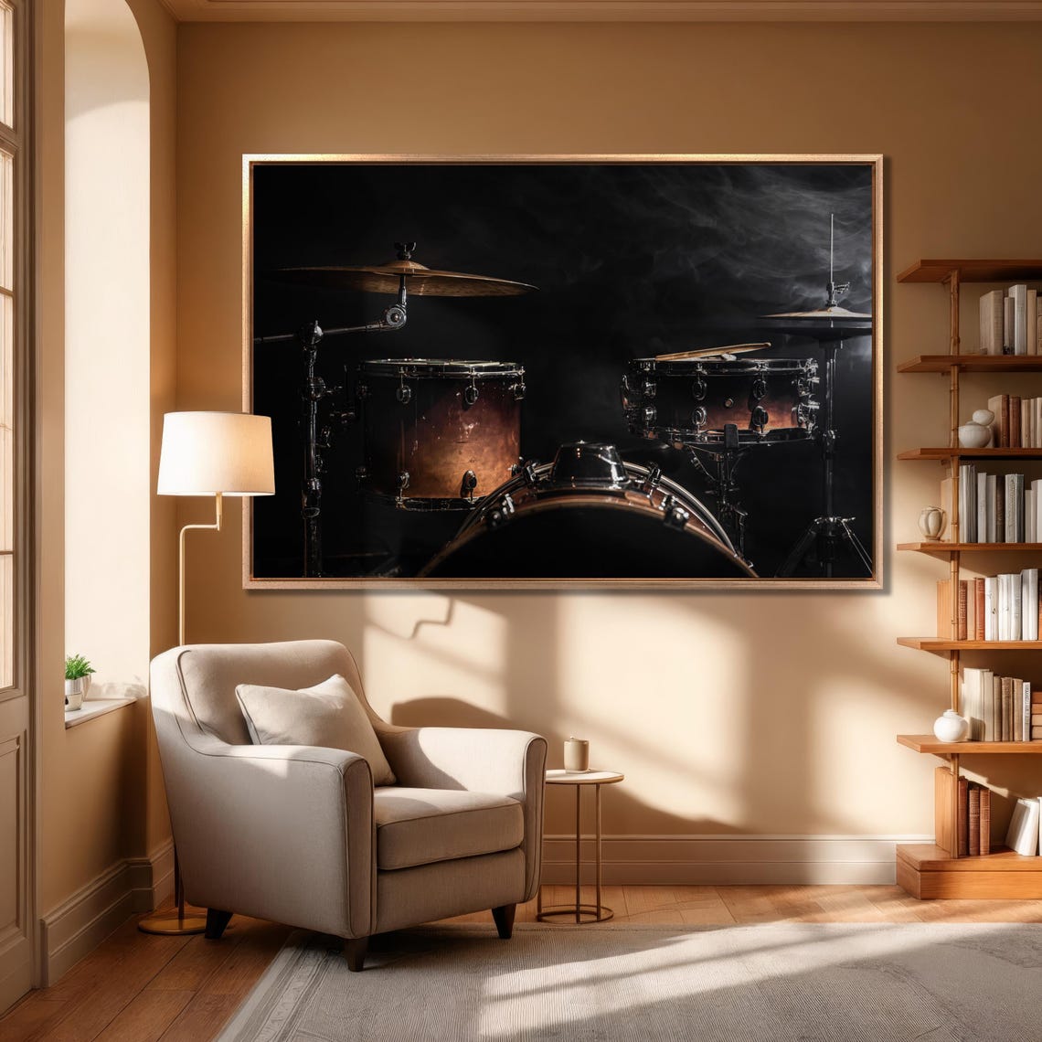 Drum Kit on Dark Stage Close-Up Percussion Instrument Photo Poster - Image 4