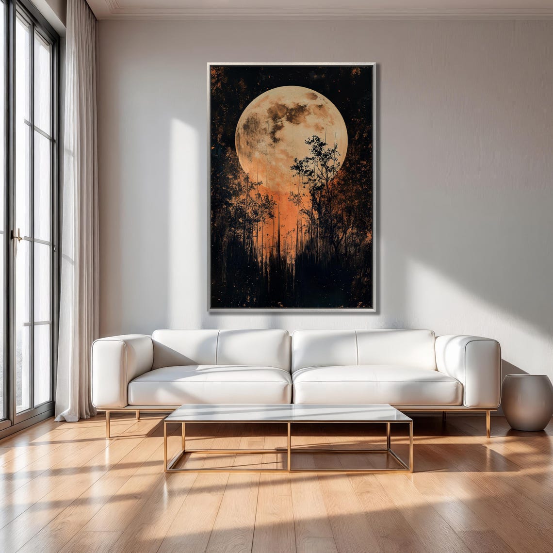 Full Moon Rising Over Dark Forest Silhouette Dramatic Night Poster - Image 2