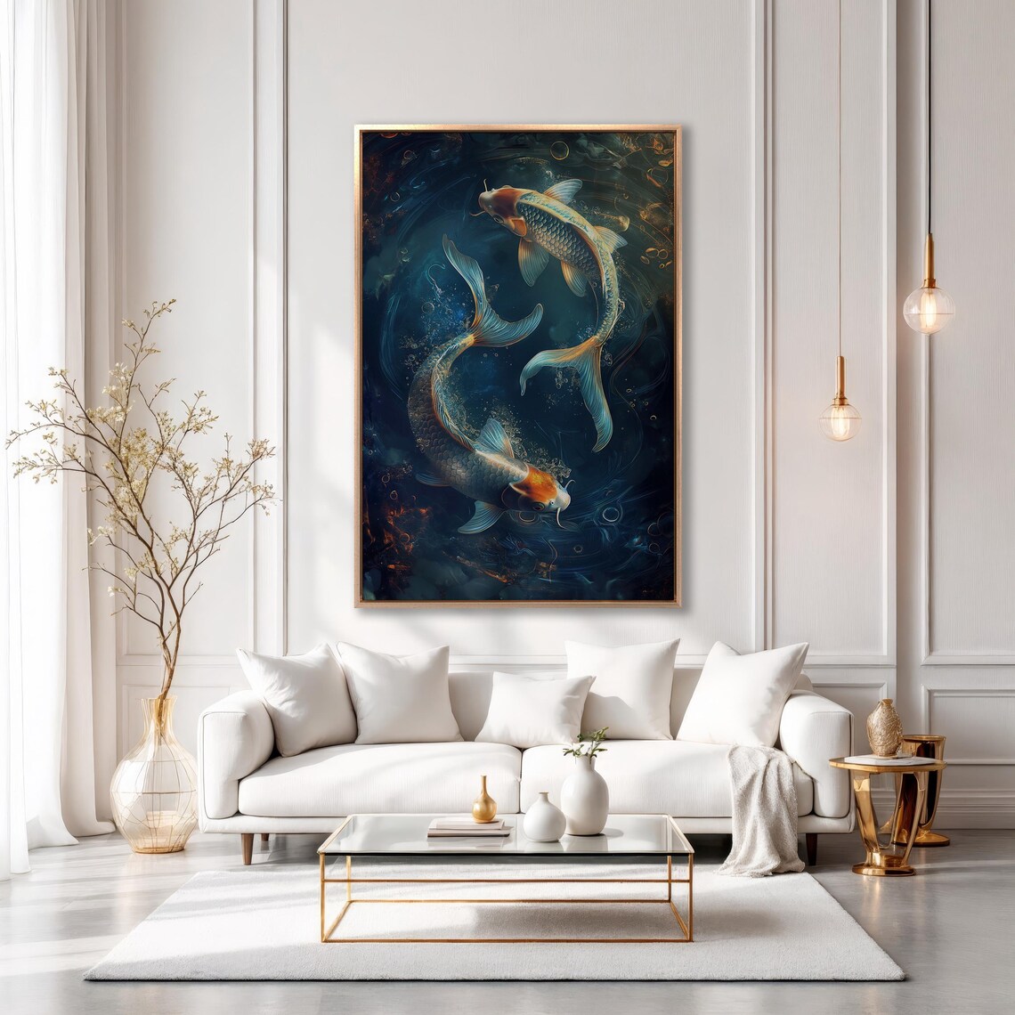 Koi Fish Yin Yang Circle In Dark Pond Japanese Painting Art Poster - Image 3