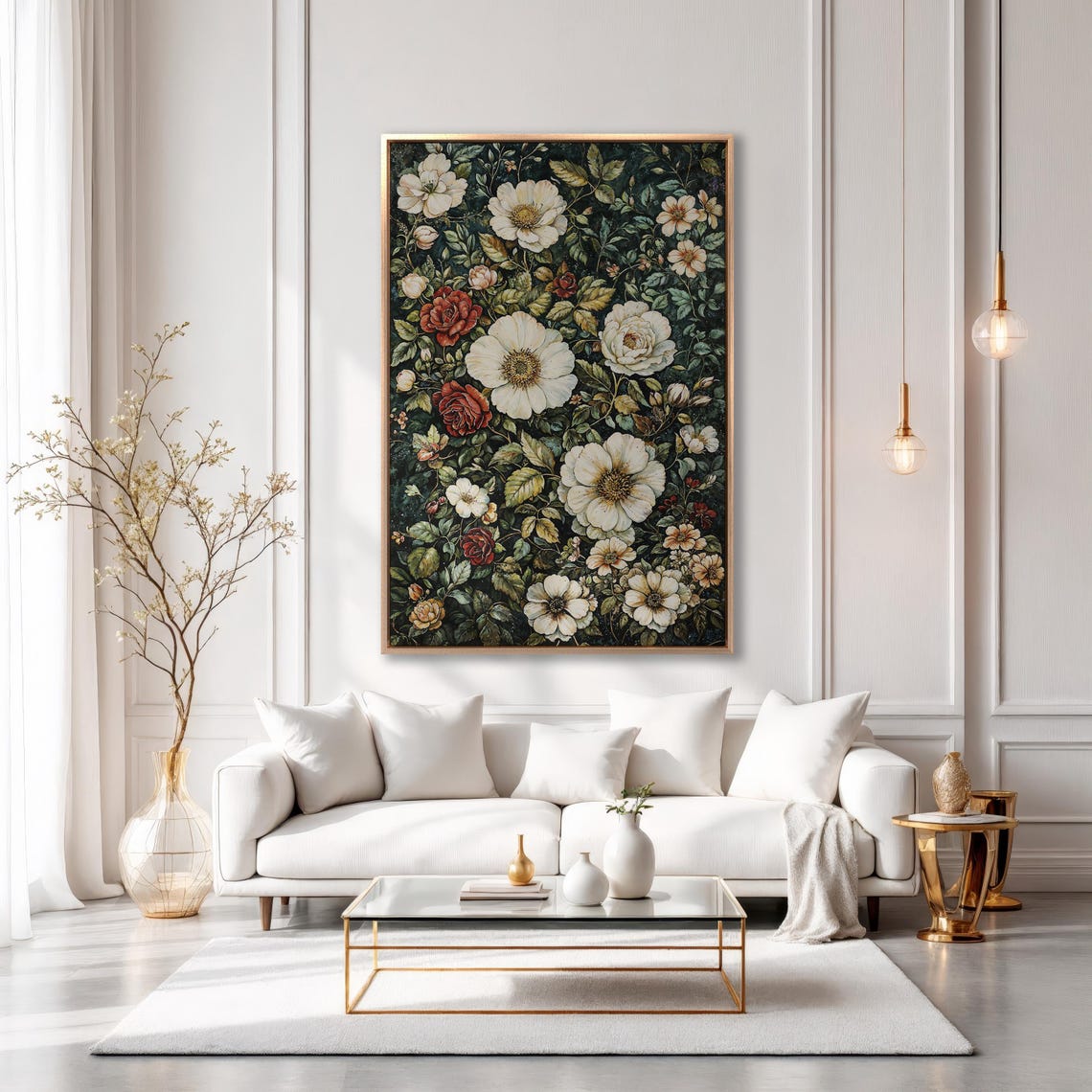 Vintage White and Red Roses on Dark Green Botanical Floral Poster - Image 6