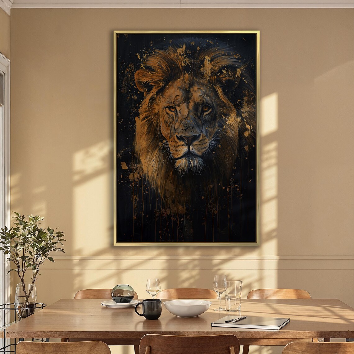 Golden Lion Portrait With Regal Mane On Dark Background Art Poster - Image 6