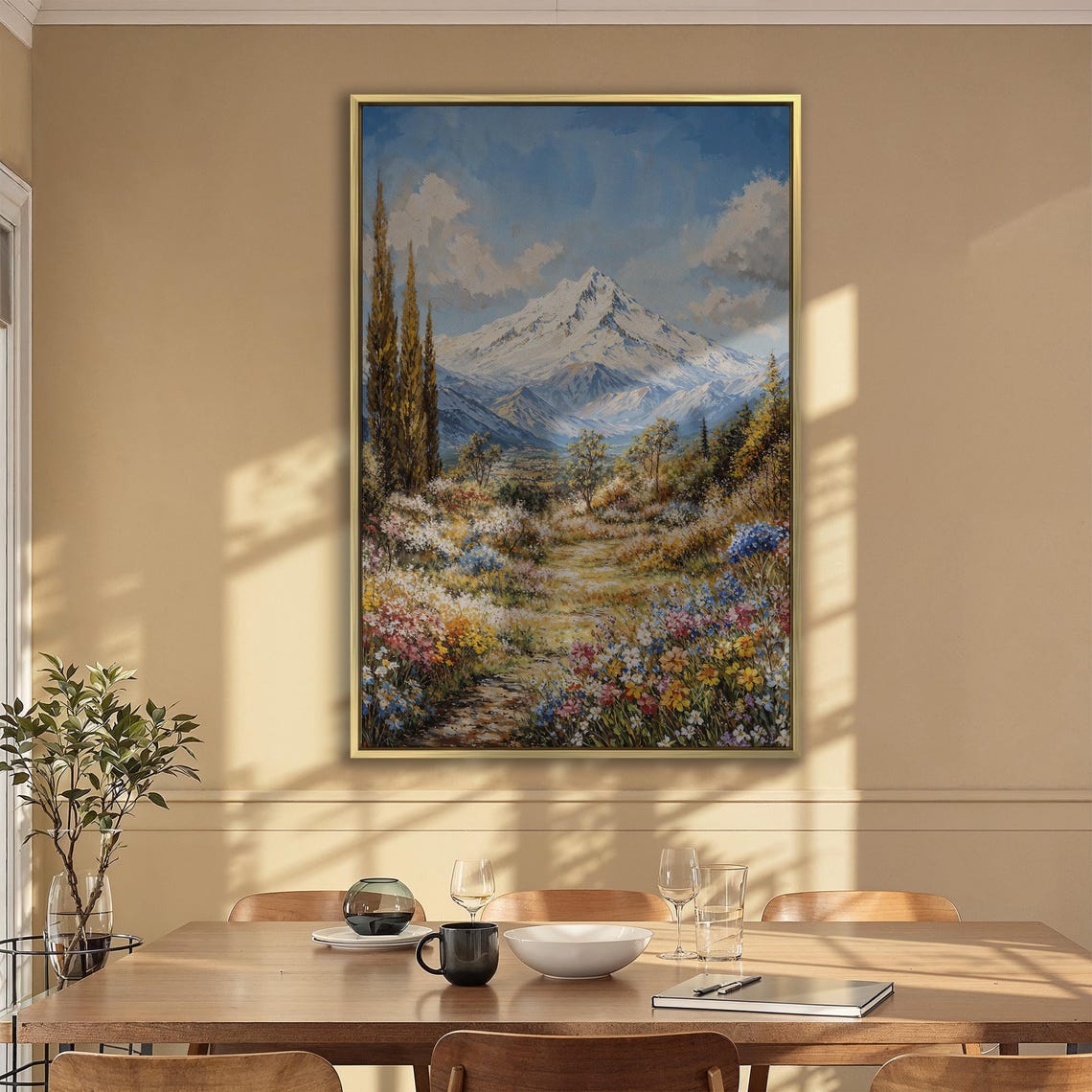 Snow Capped Mountain Path Through Colorful Wildflower Meadow Poster - Image 2