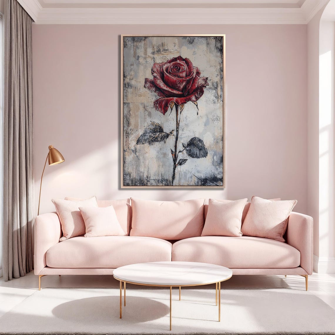 Single Red Rose on Grunge Gray Background Romantic Floral Poster - Image 5