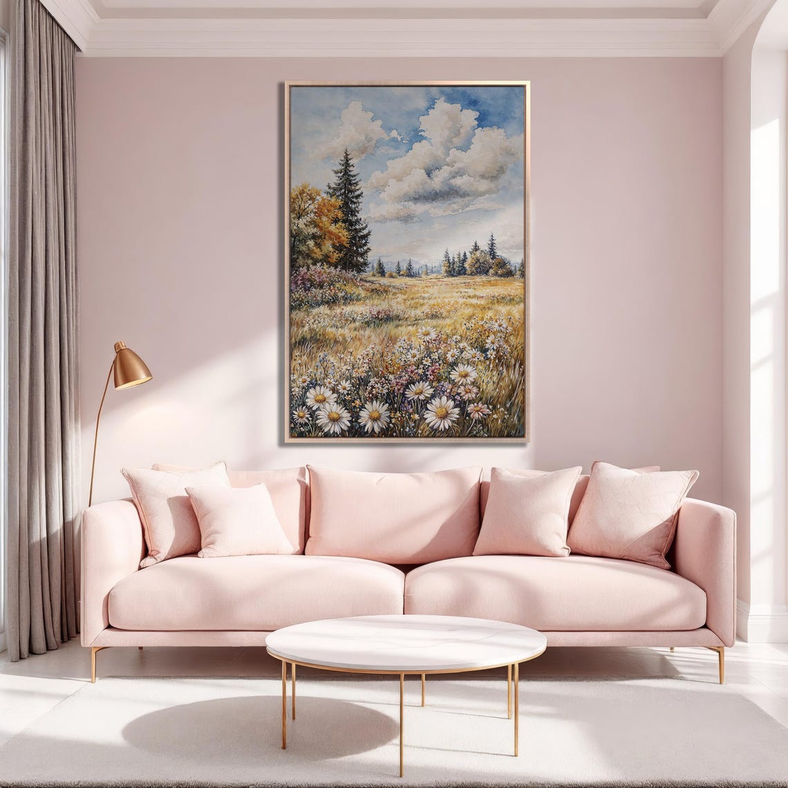Golden Daisy Meadow With Pine Trees and Mountain View Poster - Image 5