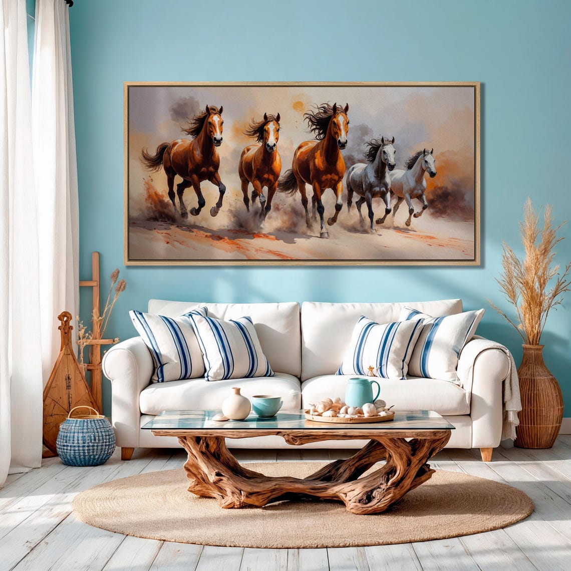 Running Wild Horses Watercolor Galloping Herd Equine Painting Poster - Image 2