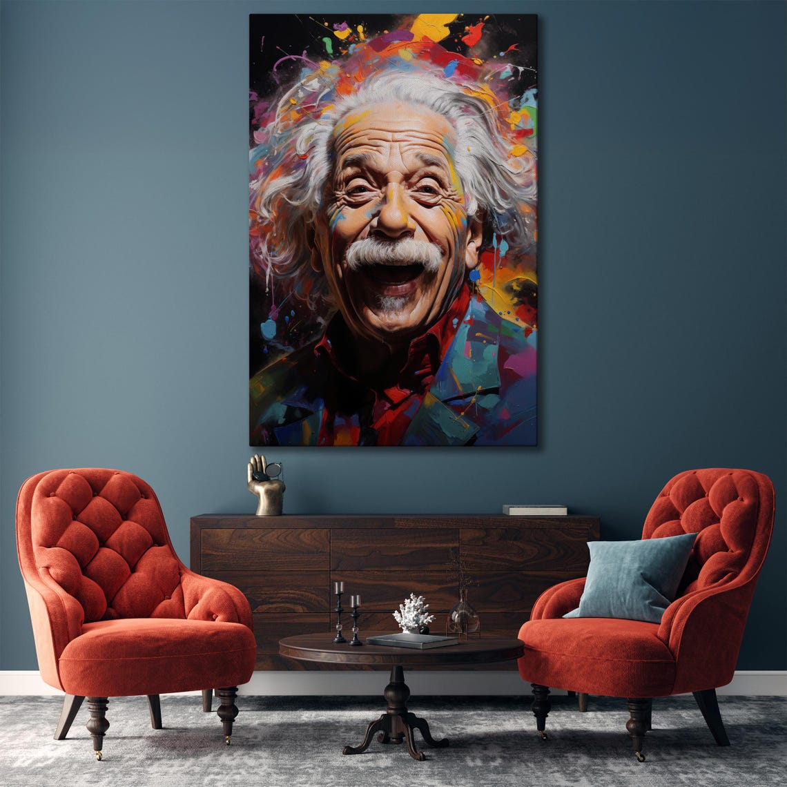 Albert Einstein Laughing Colorful Pop Art Portrait Painting Poster - Image 6