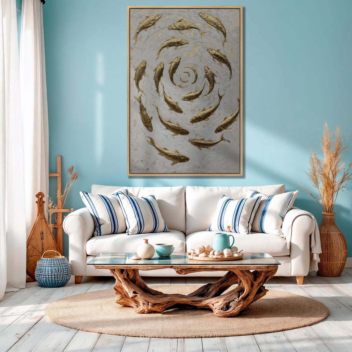 Spiral School of Golden Koi Fish Abstract Luxury Decor Art Poster - Image 4