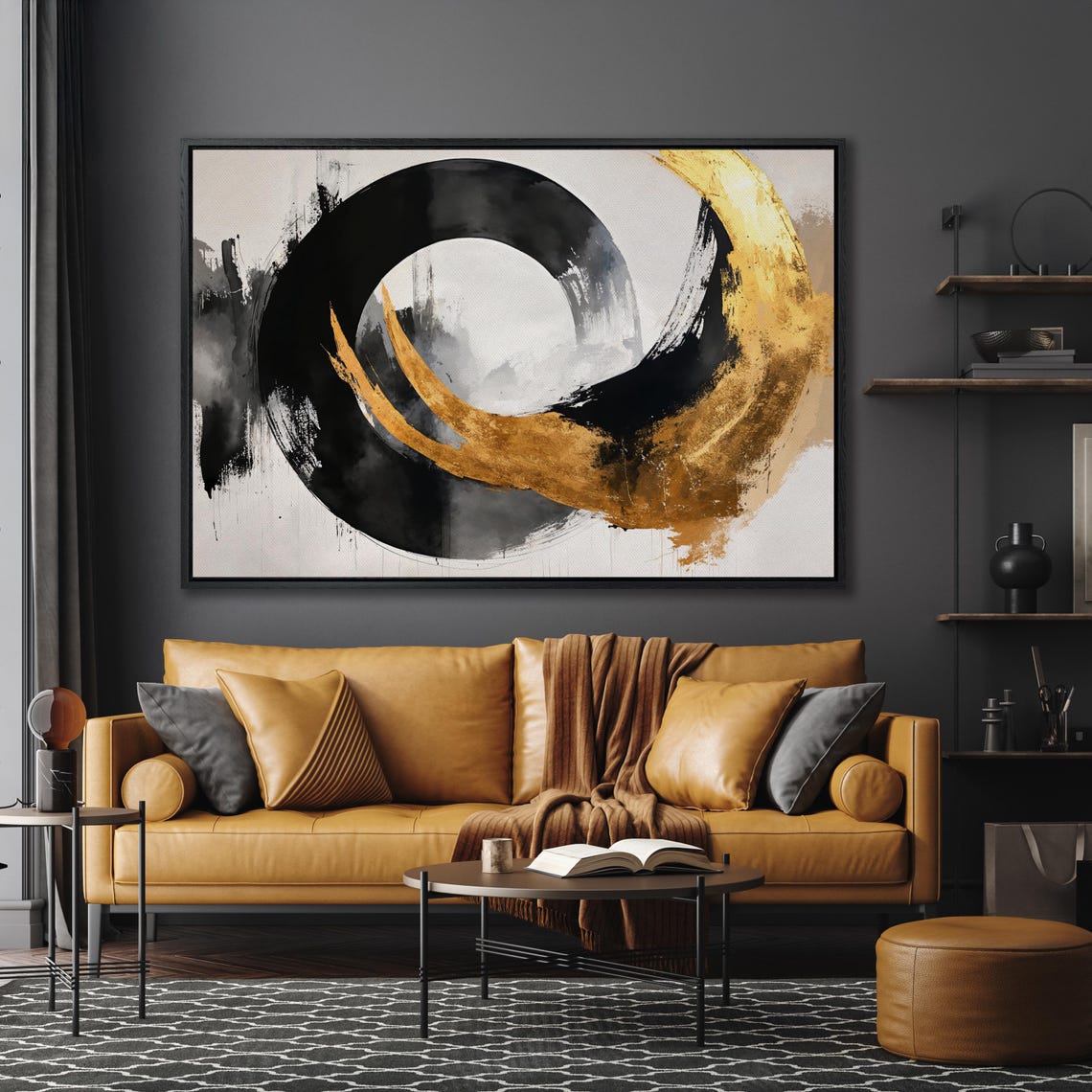Black and Gold Bold Enso Circle Abstract Brush Stroke Art Poster - Image 5