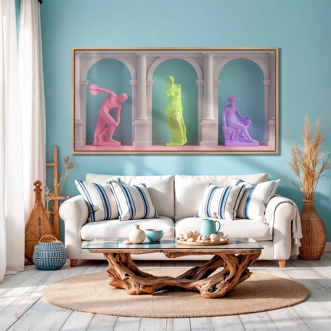 Pastel Greek Statues Pop Art Trio Sculpture Gallery Wall Art - Image 2