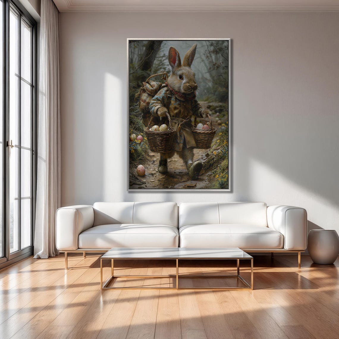 Dressed Rabbit Explorer Carrying Wicker Baskets Of Eggs Poster - Image 2