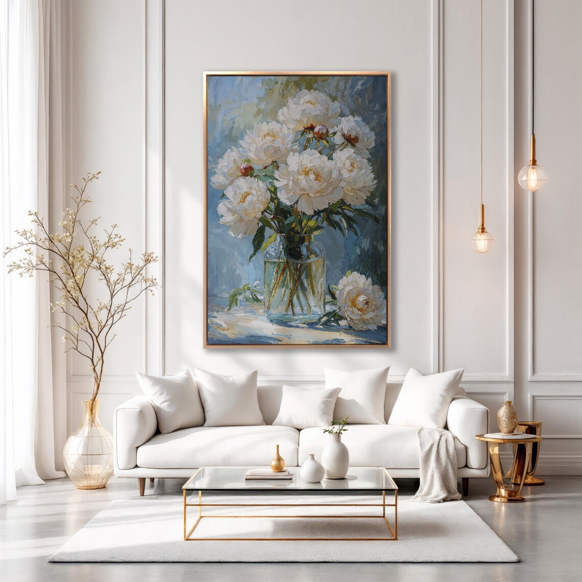 White Peonies in Glass Vase Oil Painting Style Floral Poster - Image 6