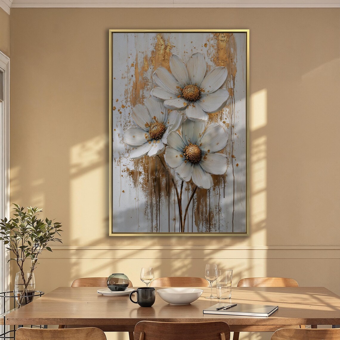 Three White Flowers with Gold Centers Botanical Elegant Art Poster - Image 6