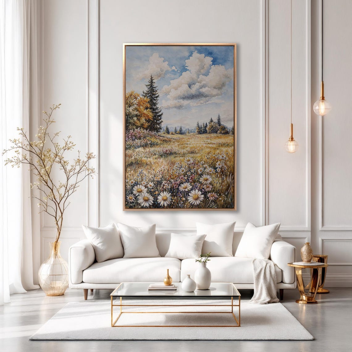 Golden Daisy Meadow With Pine Trees and Mountain View Poster - Image 6