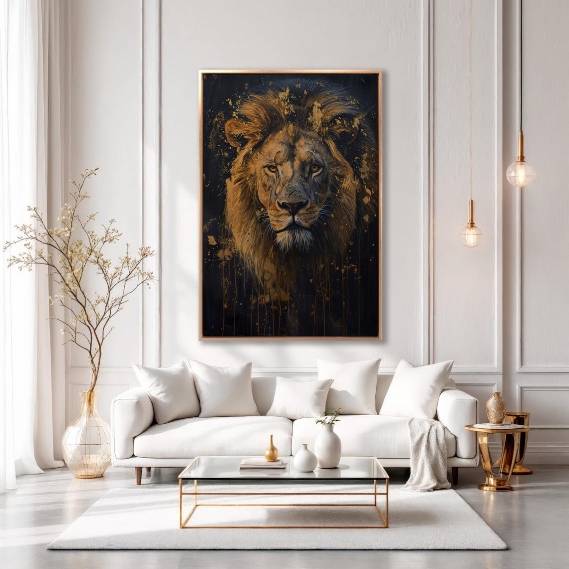 Golden Lion Portrait With Regal Mane On Dark Background Art Poster - Image 5