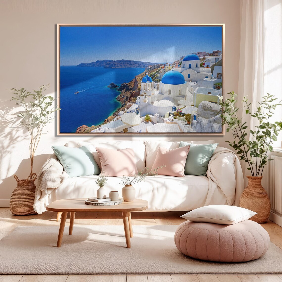 Santorini Blue Domes Aegean Sea Greece Island Travel Large Wall Art - Image 2