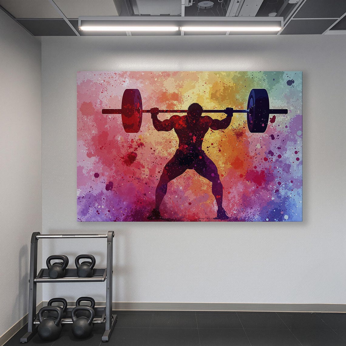 Weightlifter Silhouette Overhead Lift on Colorful Splatter Art Poster - Image 6