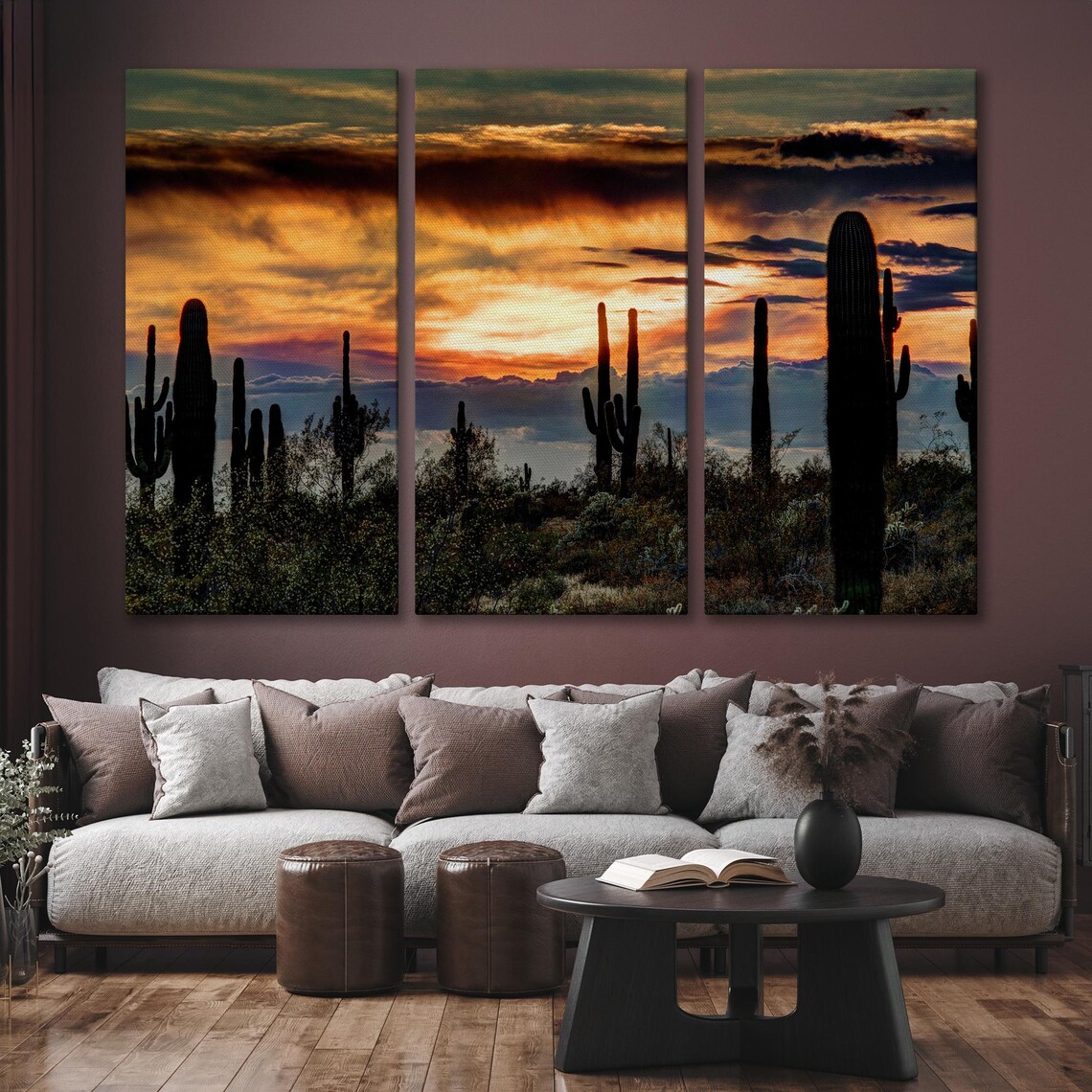 Sonoran Desert Saguaro Cactus Fiery Sunset Silhouette Large Wall Art - Image 6