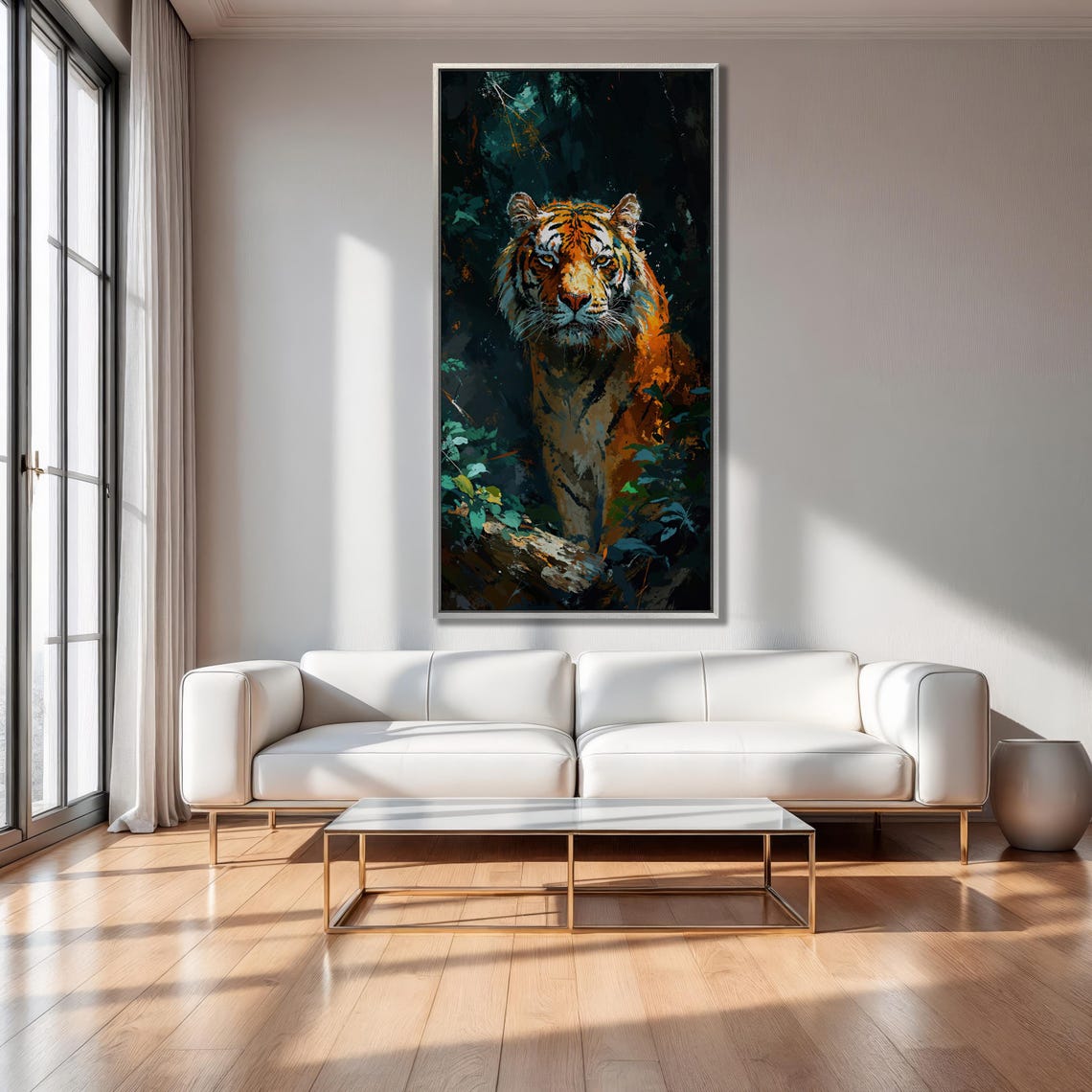 Tiger Emerging From Dark Jungle Orange Foliage Wildlife Wall Art - Image 3