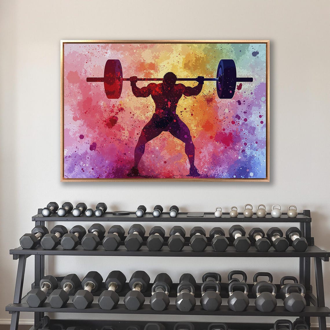 Weightlifter Silhouette Overhead Lift on Colorful Splatter Art Poster - Image 4