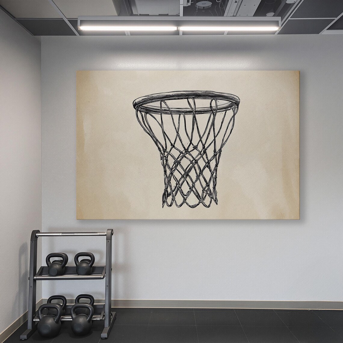 Minimalist Line Sketch Basketball Hoop Net Art Sports Poster - Image 6