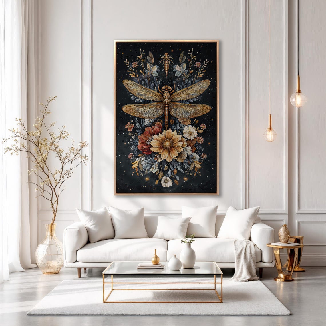 Bronze Dragonfly With Nymph in Autumn Bouquet on Black Poster - Image 6