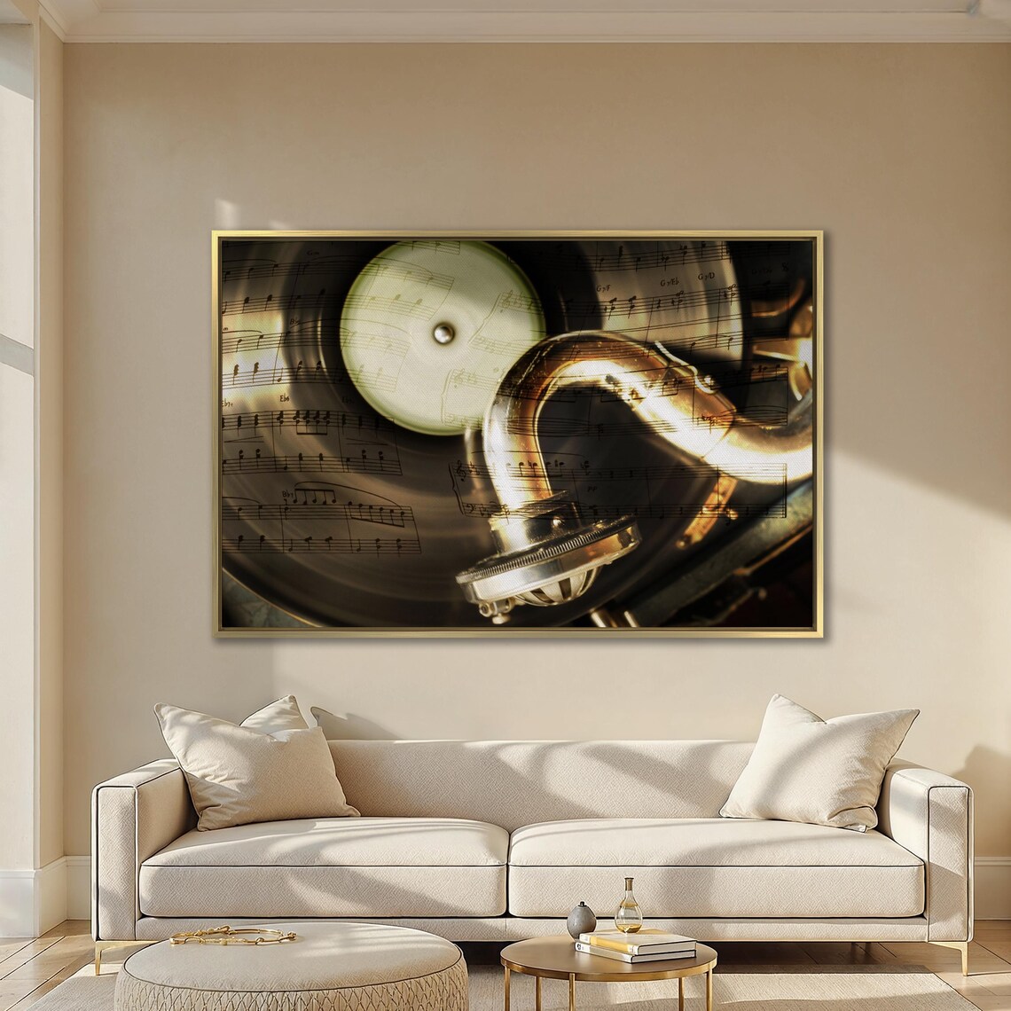 Vintage Gramophone with Sheet Music Collage Retro Music Poster - Image 5