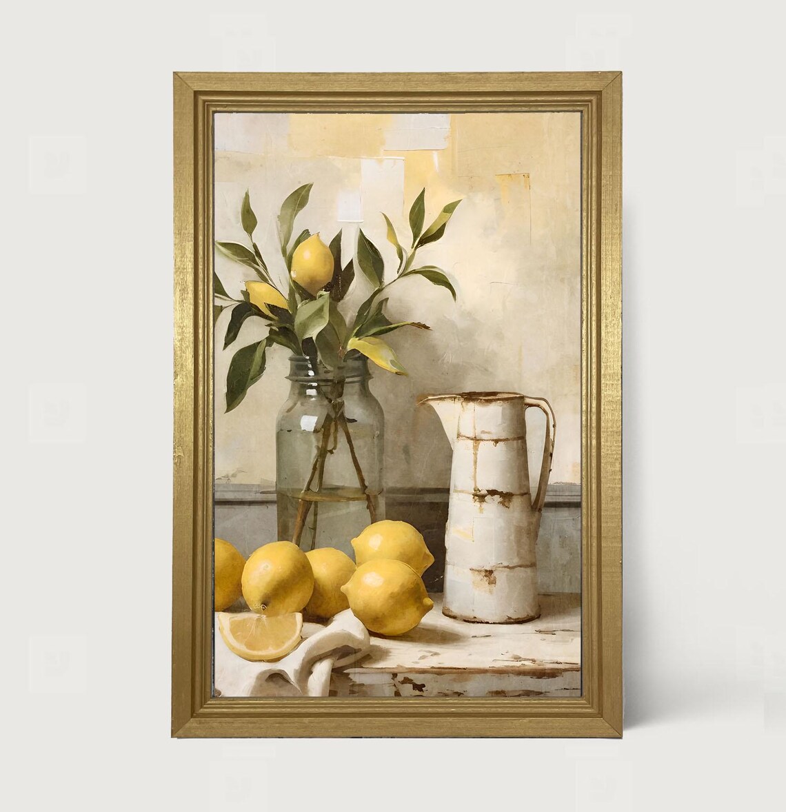 Lemon Branch Vase Art Print, Botanical Kitchen Decor
