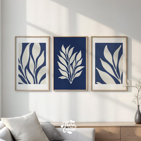Botanical Leaf Print Midnight Indigo Modern Wall Art