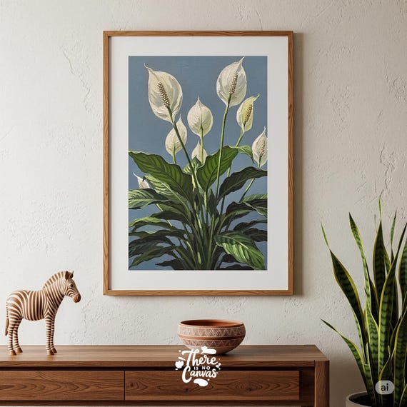 Peace Lily Botanical Print Set Blue Dusk Minimalist Wall Art