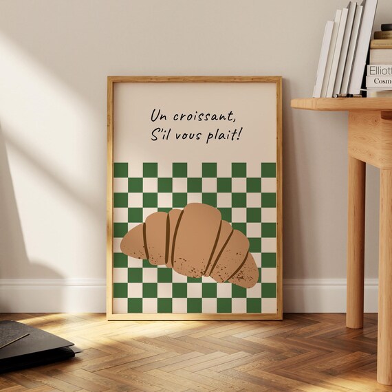 Trendy Croissant Poster French Bakery Wall Art Kitchen Decor Cute Coffee Shop Print Unframed