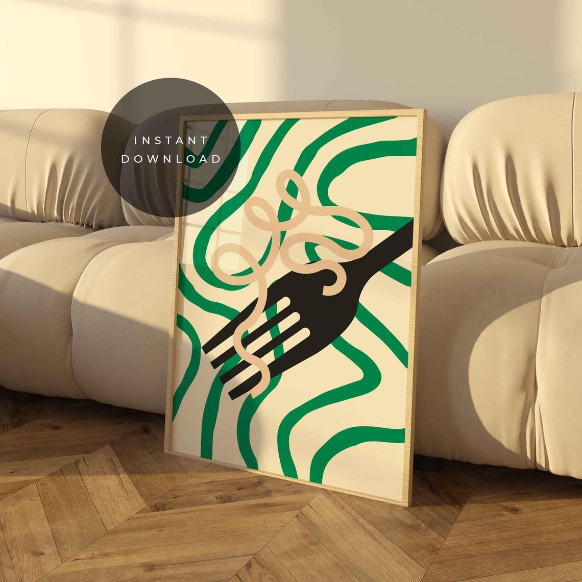 Hand Drawn Pasta Spaghetti Fork Retro Abstract Kitchen Decor Poster