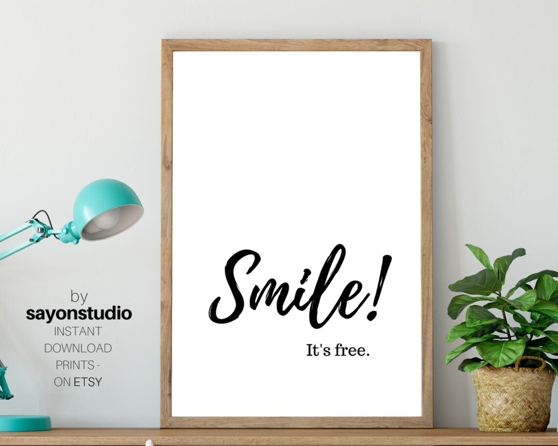 Smile Its Free Black Script Typography Minimalist Positive Mindset Poster