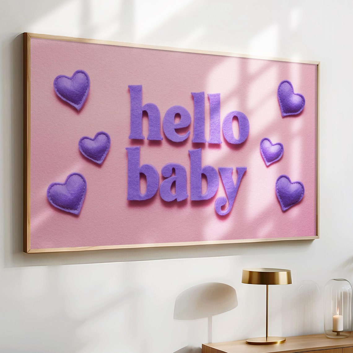 Hello Baby Purple Felt Letters Hearts Pink Nursery Baby Shower Poster - Image 5
