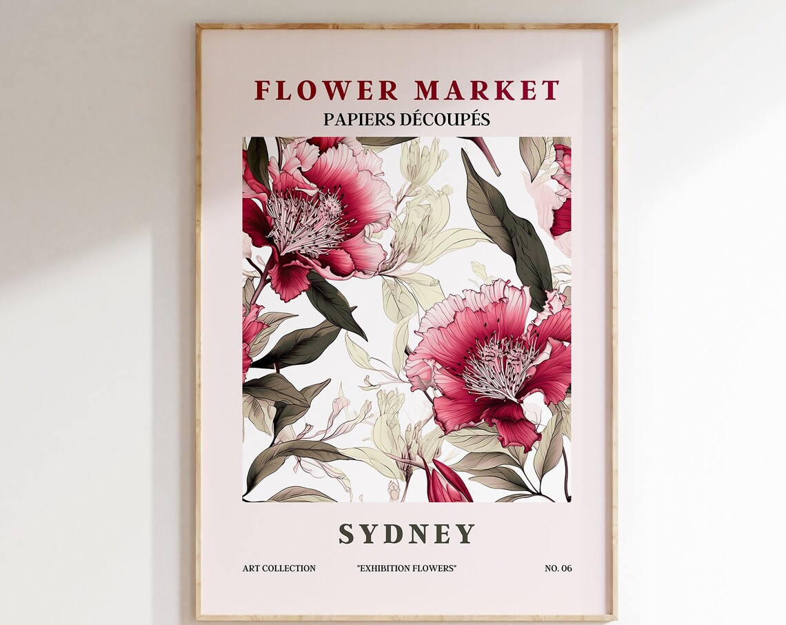 Flower Market Sydney Pink Camellia Blooms Dark Foliage Art Poster