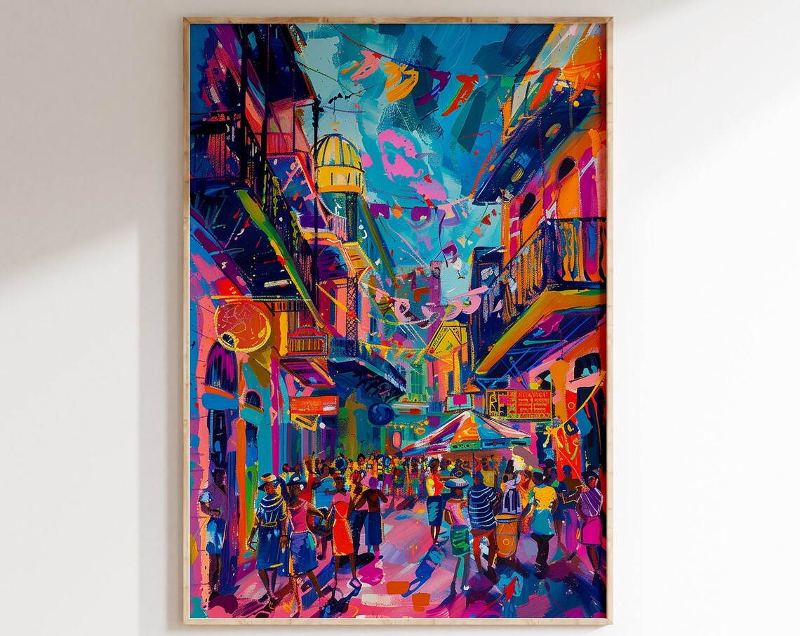 Colorful Festival Street with Flags and Crowd Painting Art Poster - Image 5
