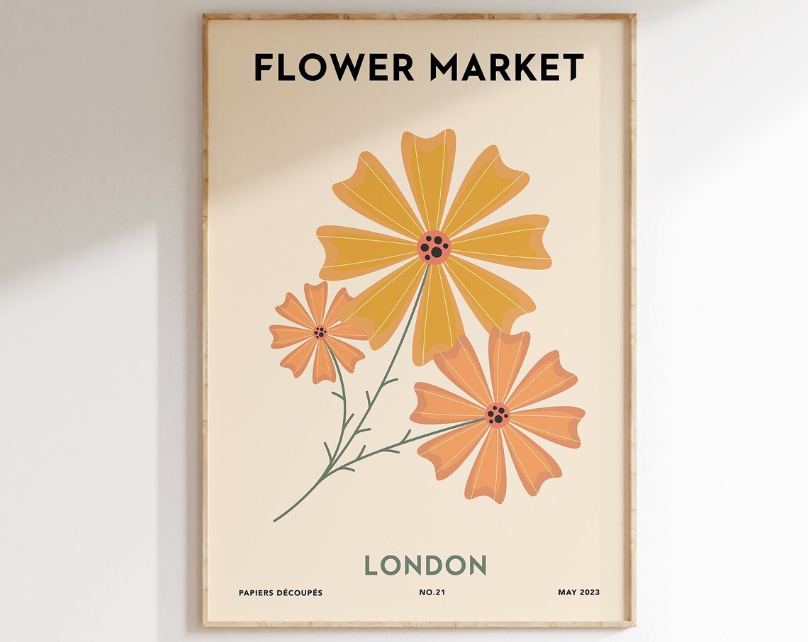 Flower Market London Orange Cosmos Cream Retro Floral Art Poster
