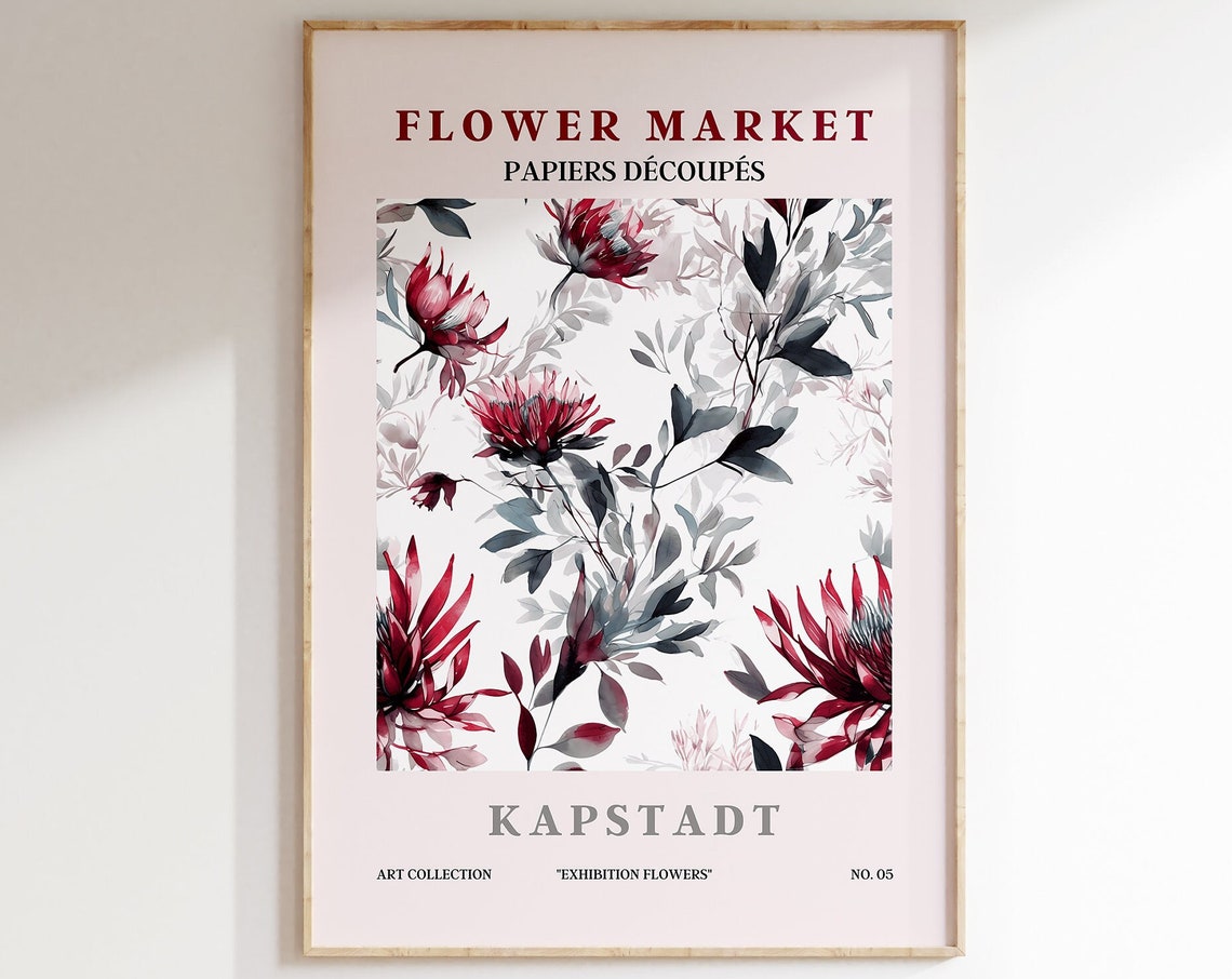 Flower Market Kapstadt Crimson Protea Watercolor Botanical Art Poster