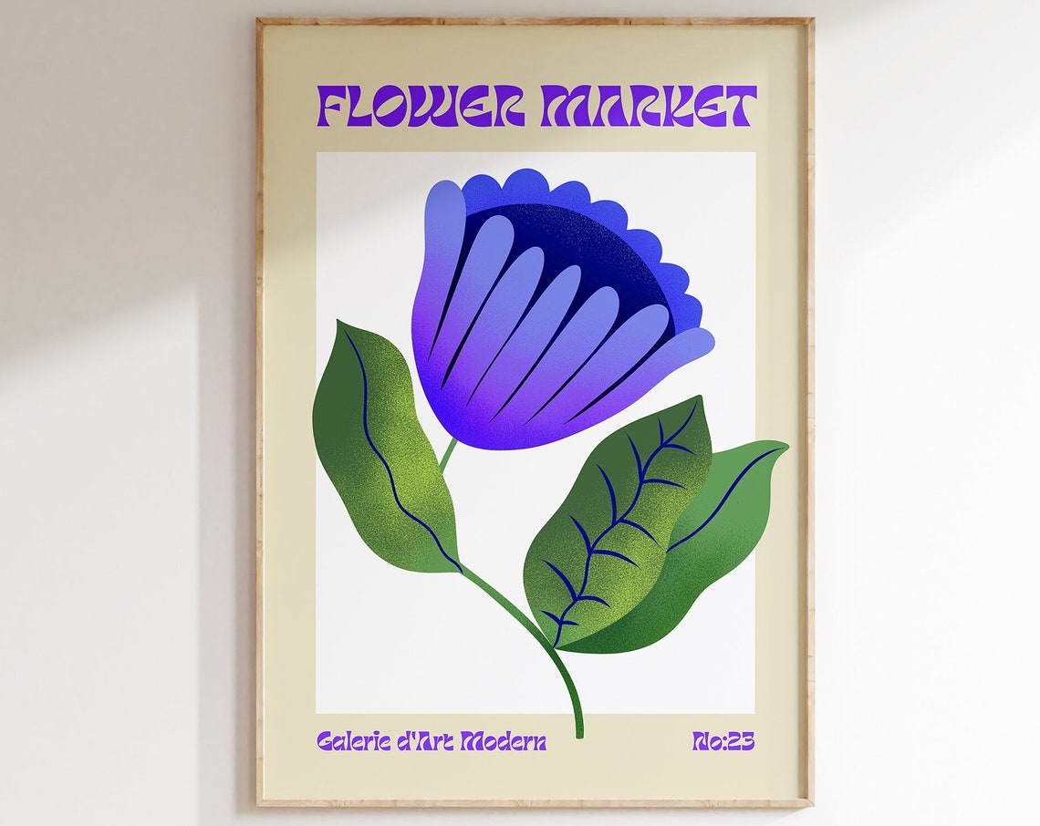 Flower Market No 23 Purple Blue Bloom Retro Botanical Poster