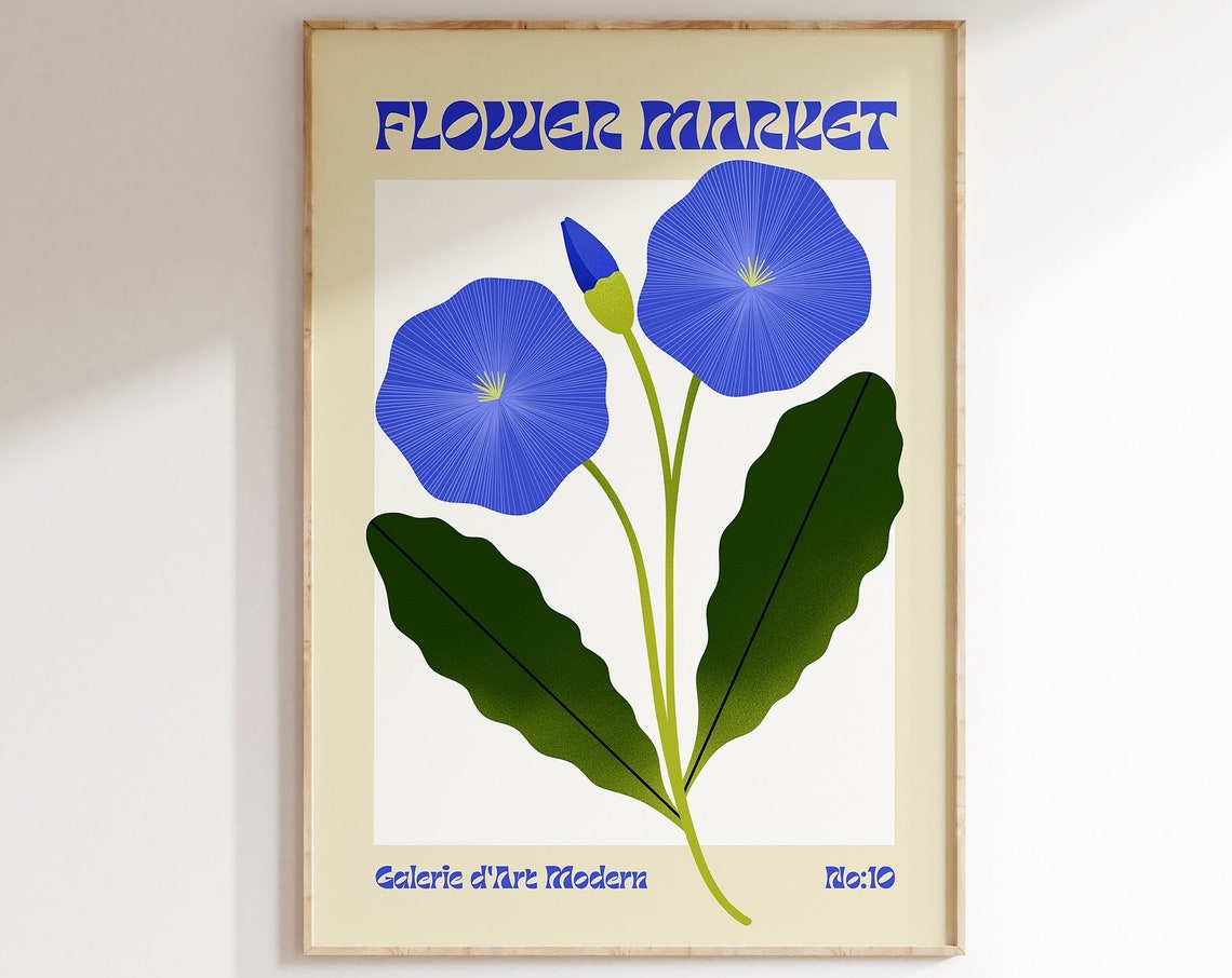 Flower Market No 10 Blue Morning Glory Bloom Floral Art Poster