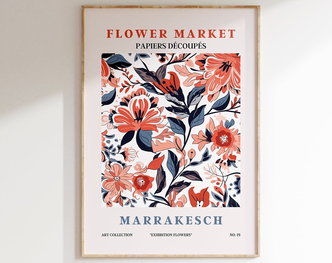 Flower Market Marrakesch Crimson Teal Floral Exhibition Art Poster