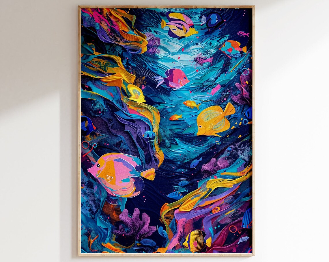 Colorful Underwater Coral Reef Tropical Fish Ocean Swirl Poster