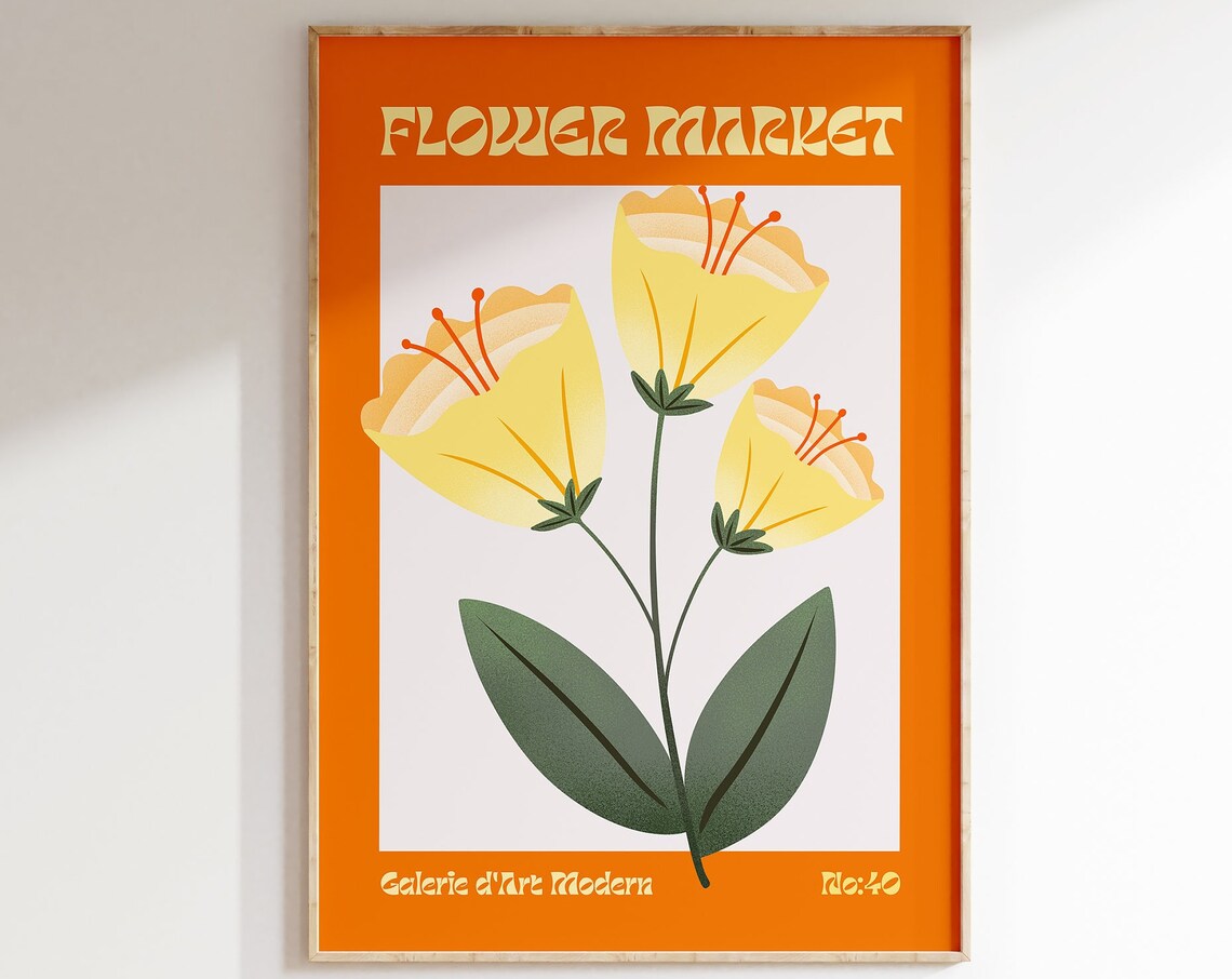 Flower Market No 40 Yellow Buttercup Blooms Orange Retro Poster