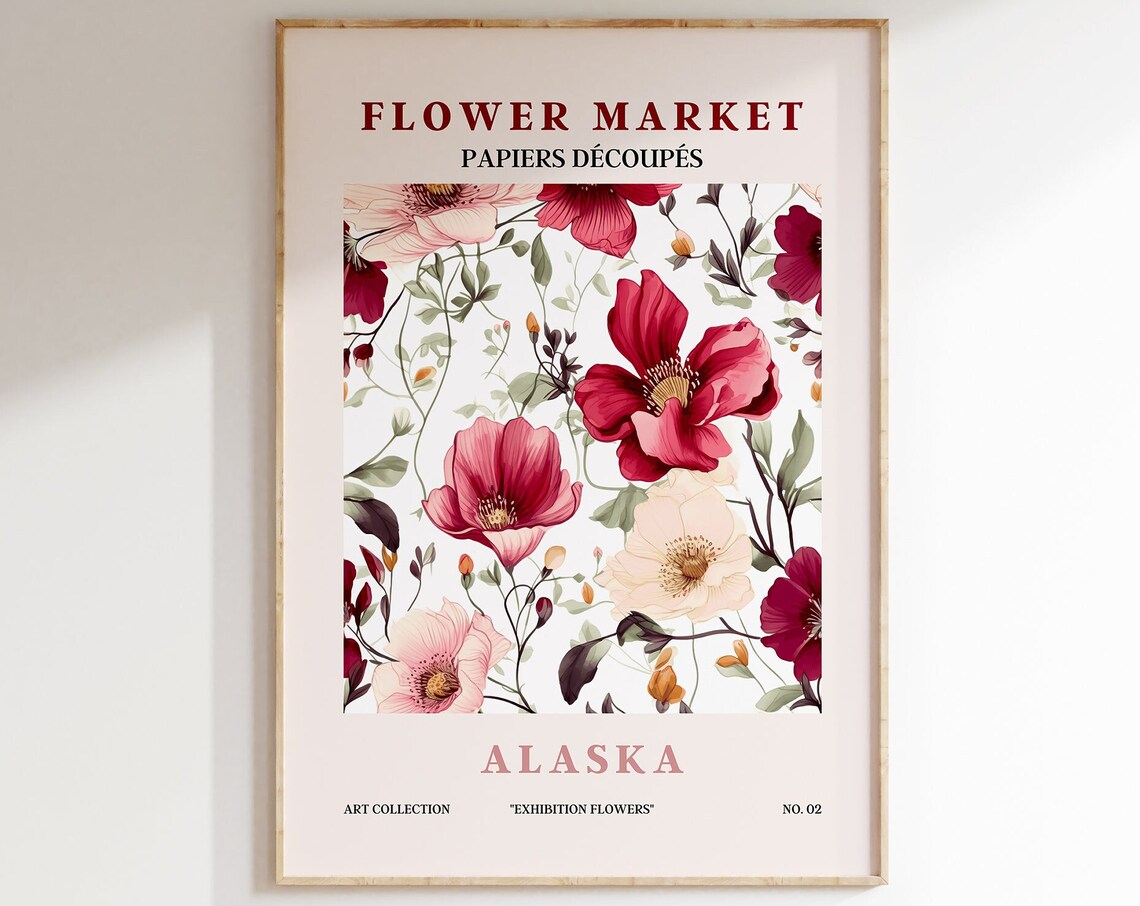 Flower Market Alaska Crimson Poppy Wildflower Painterly Art Poster