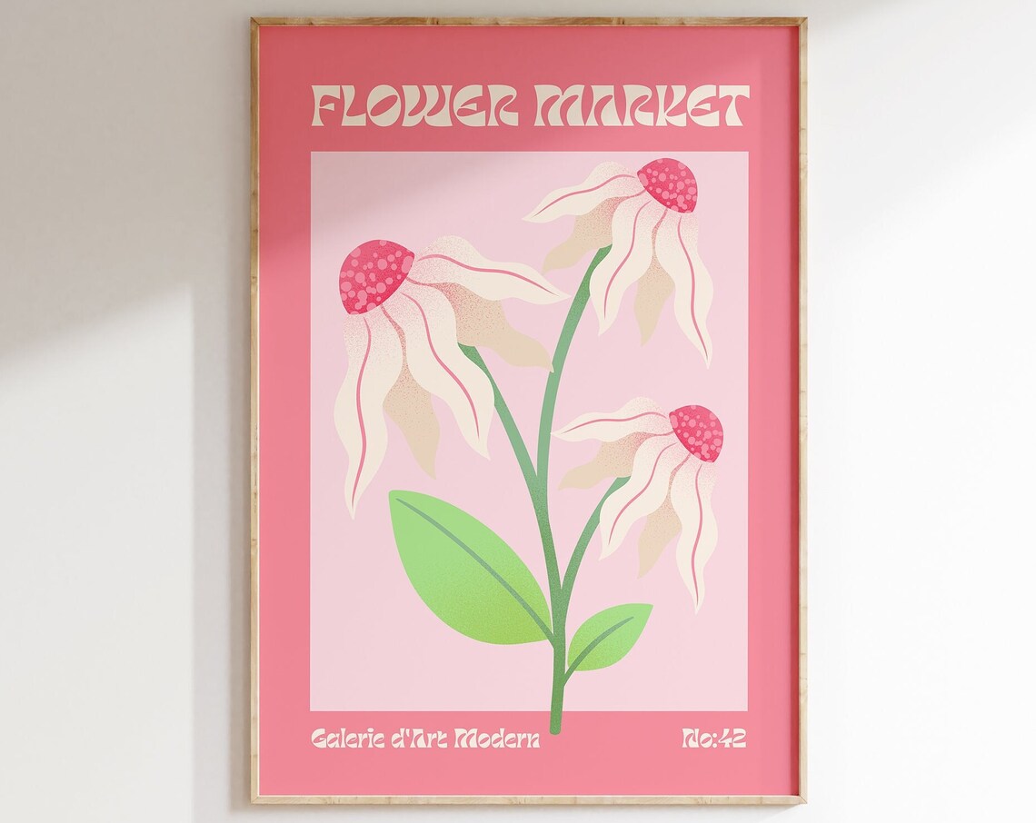 Flower Market No 42 White Pink Coneflowers Coral Floral Poster
