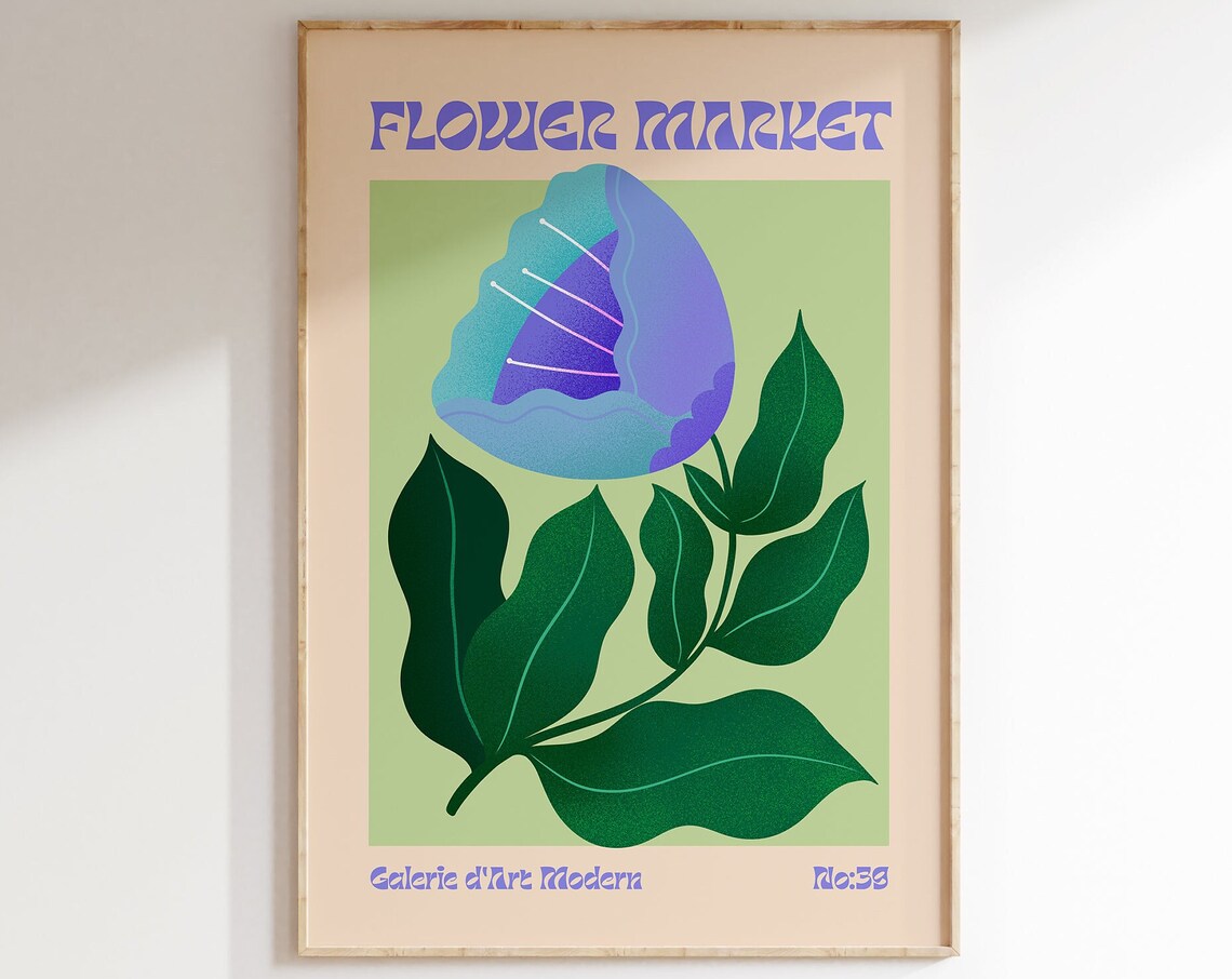 Flower Market No 39 Blue Purple Folded Bloom Sage Floral Poster