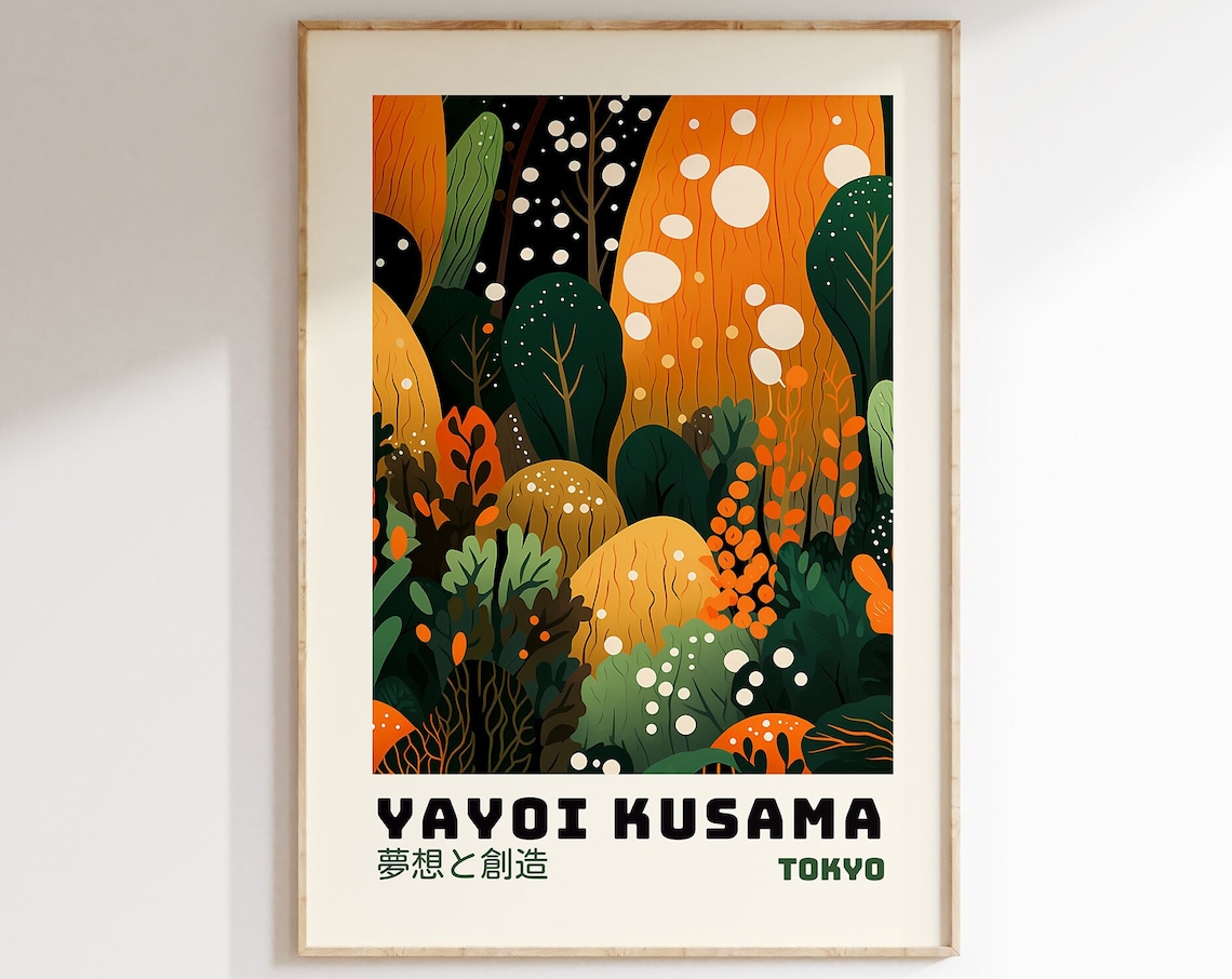 Yayoi Kusama-Inspired Abstract Japanese Wall Art Print
