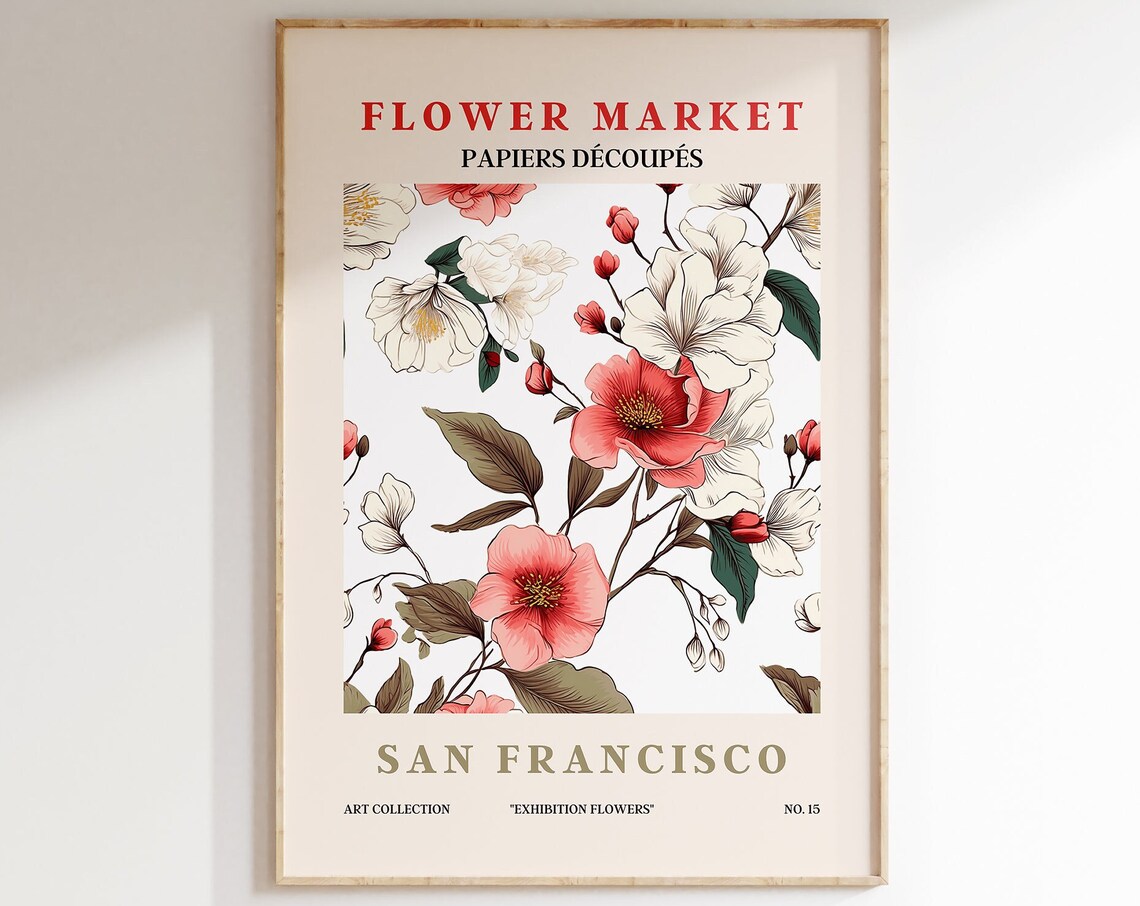 Flower Market San Francisco Blush Camellia Bloom Botanical Art Poster