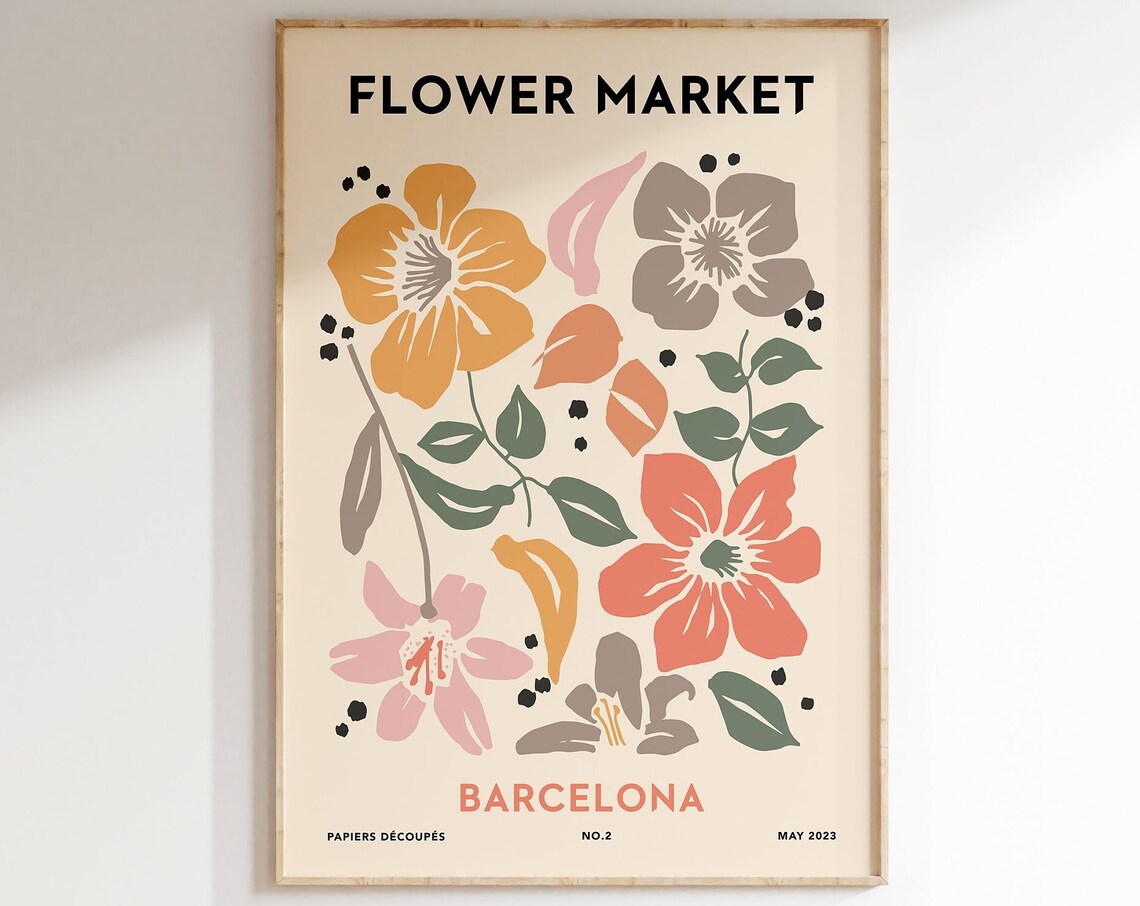 Flower Market Barcelona Pastel Floral Cut Out Exhibition Poster No 2
