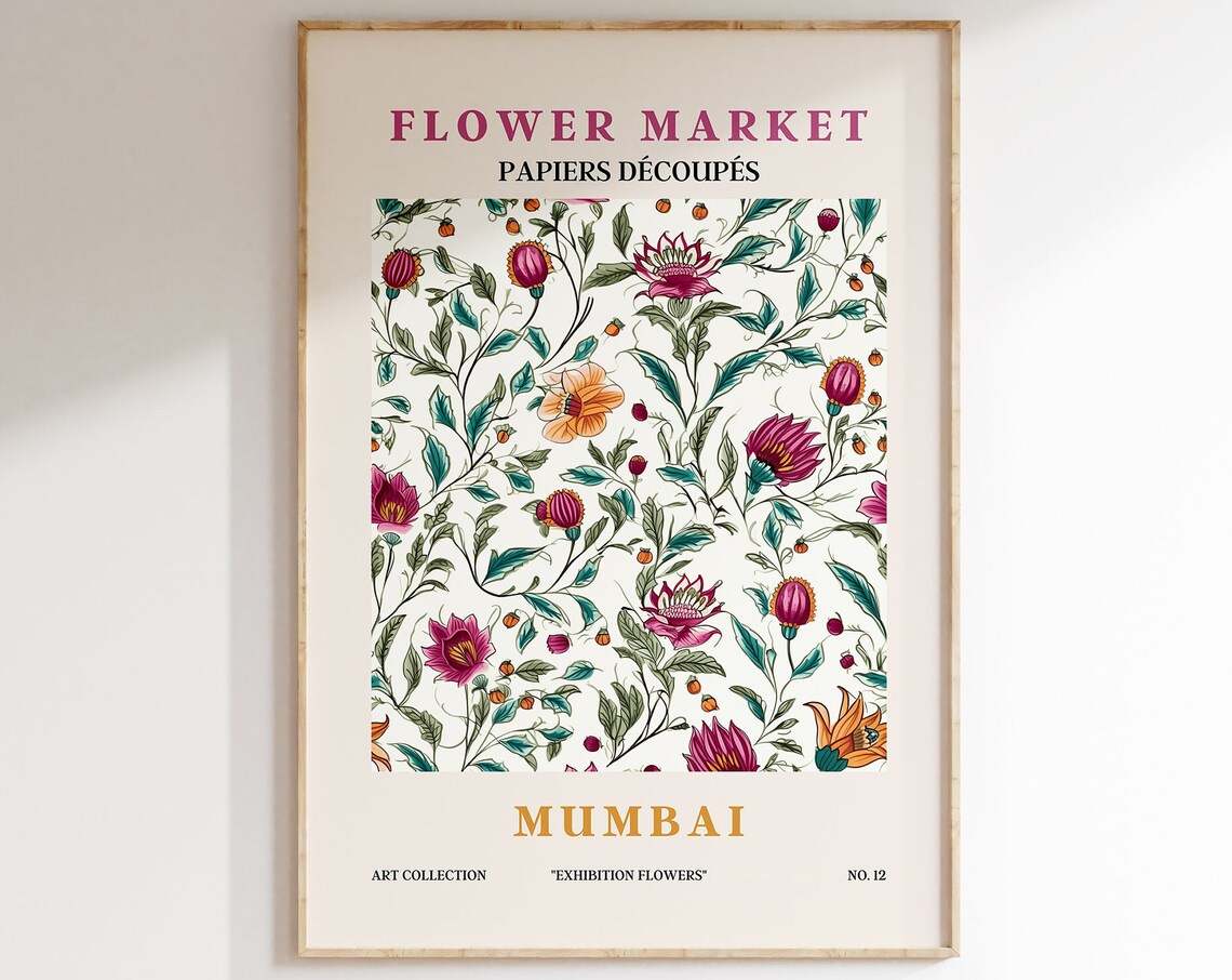 Flower Market Mumbai Magenta Blossom Trailing Vine Floral Poster