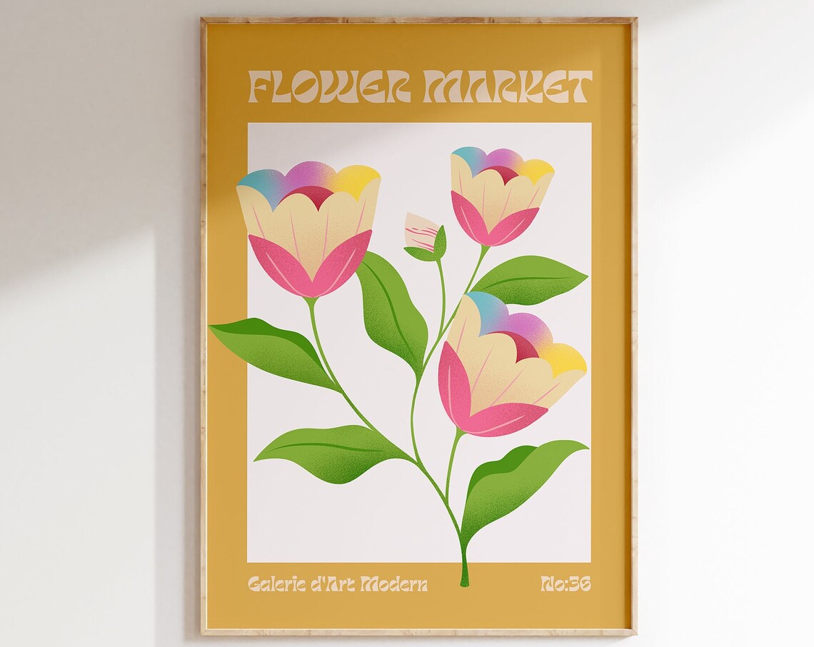 Flower Market No 36 Pastel Rainbow Tulips Mustard Floral Poster